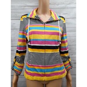 AMX Womens Pink Zip Up Long Sleeve Jacket Stripted Colorfull Rainbow S
